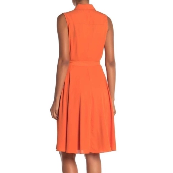 NANETTE LEPORE Fire Starter Orange Pintucked Sleeveless Shirtdress Size 6 - Picture 5 of 14